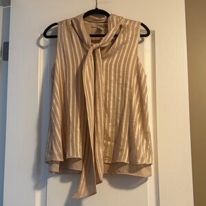 Forever 21 Cream Striped Sleeveless Tie-Neck Blouse